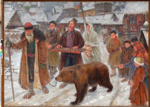 Das Lied der Skomorokhs - Wandermusiker, Bärenführer in Russland von Pyotr Ivanovich Subbotin (Permyak) (1886-1923) von Pyotr Ivanovich Subbotin