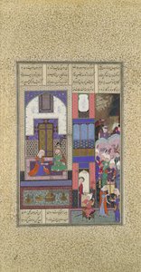 Sam besiegelt seinen Pakt mit Sindukht, Folio 85v aus dem Shahnama Buch der Könige, ca. 1525-1530