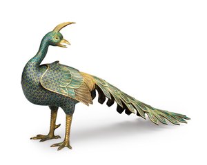 Cloisonné-Räuchergefäß in Pfauenform