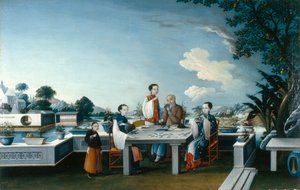 Kartenspieler auf einer offenen Terrasse von Qing Dynasty Chinese School