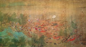 Kaiser Kang Shis Tour durch Kiang-Han im Jahr 1699, nach Chaio Ping Chen (1661-1722) von Qing Dynasty Chinese School