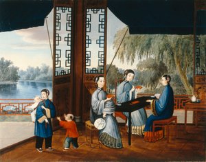 Damen beim Kartenspielen von Qing Dynasty Chinese School
