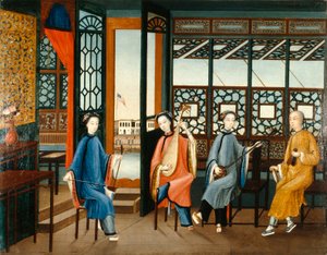 Musikalisches Quartett mit einer amerikanischen Flagge, ca. 1800 von Qing Dynasty Chinese School