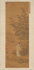 Dame in einem Bambushain von Qiu Ying