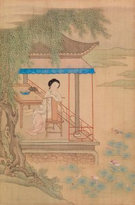 Sitzendes Mädchen auf der Veranda von Qiu Ying