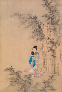 Zwei Figuren, die sich in der Landschaft umarmen von Qiu Ying