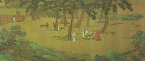 Zhao Mengfu schreibt das Herz-Sutra im Austausch gegen Tee