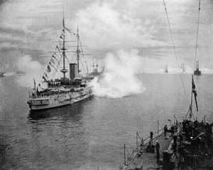 Ein Salut der Heimatflotte, 1907-1908 von Queen Alexandra