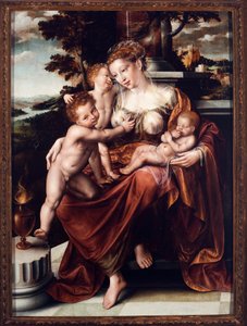 Allegorie der Nächstenliebe. Gemälde von Jan Massys (1509-1575) von Quentin Massys or Metsys
