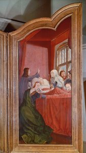 Die Heilige Sippe oder der Altar von St. Anna, Detail des rechten Panels, das den Tod von St. Anna darstellt, 1509 von Quentin Massys or Metsys