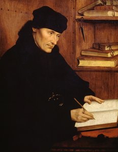Porträt von Erasmus von Rotterdam (1466-1469 - 1536), niederländischer Theologe und Humanist von Quentin Metsys