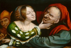 Ungleiches Liebespaar, ca. 1520-1525 von Quinten Metsys