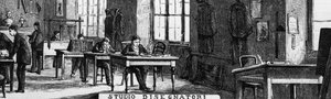 Büros der Gebrüder Treves, Designerabteilung, Mailand, Italien, Illustration von Quinto Cenni (1845-1917) aus L