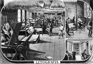 Büros der Gebrüder Treves, Lithographieabteilung, Mailand, Italien, Illustration von Quinto Cenni aus L