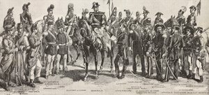 Piemontesische Armee im Jahr 1859: Infanteristen, Artilleristen, Ingenieure, Grenadiere, Offiziere, Generäle, Lanzenträger, Kavalleristen, Scharfschützen