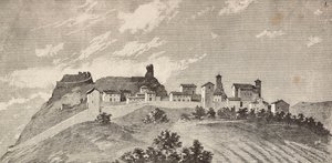Die Stadt San Giovanni in Galilea, Italien, Gravur nach einer Zeichnung von Quinto Cenni und einer Skizze von Ulisse Topi, aus L