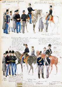 Uniformen des Großherzogtums Toskana im Jahr 1851, Platte aus dem Cenni-Kodex, Sammlung militärischer Skizzen von Quinto Cenni (1845-1917)