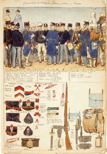 Uniformen der Grenadiere von Sardinien, Linieninfanterie, Truppen des Königreichs Italien, Farbtafel von Quinto Cenni