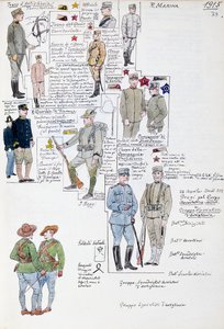 Uniformen des Königreichs Italien im Jahr 1915, Tafel aus dem Cenni-Codex, Sammlung militärischer Skizzen in Aquarell