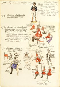 Uniformen der Armee des Kirchenstaates zur Zeit von Papst Clemens XI., Farbtafel von Quinto Cenni
