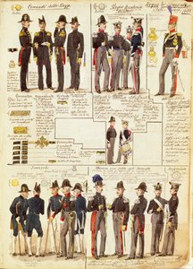 Uniformen der piemontesischen Armee von 1833, Farbtafel von Quinto Cenni