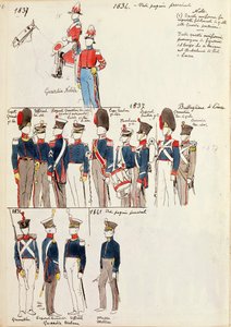 Verschiedene Uniformen, von Quinto Cenni, Farbtafel, um 1834-1841 von Quinto Cenni