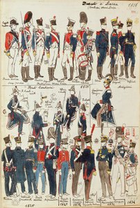Verschiedene Uniformen des Herzogtums Lucca von Quinto Cenni, Farbtafel von Quinto Cenni