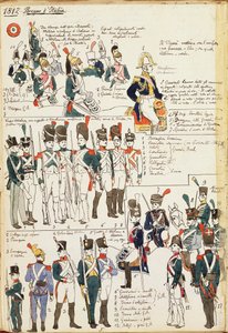 Verschiedene Uniformen des Königreichs Italien von 1807. Farbtafel von Cenni Quinto von Quinto Cenni