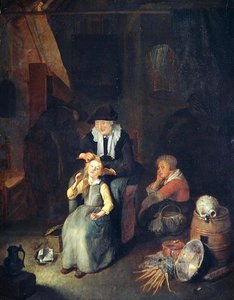 Hütteninterieur mit Frau, die einem Mädchen die Haare kämmt von Quiringh Gerritsz. van Brekelenkam