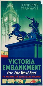 Victoria Embankment, London County Council LCC Straßenbahnplakat, 1932 von RF Fordred