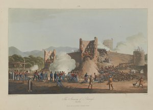 Der Sturm auf Schinaass, 3. Januar 1810, graviert von I. Clark von R. (after) Temple
