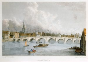 Steinbogenbrücke über den Tyne in Newcastle-upon-Tyne, England, ca. 1830