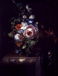 Rosen und andere Blumen in einer Glasschale von Rachel Ruysch