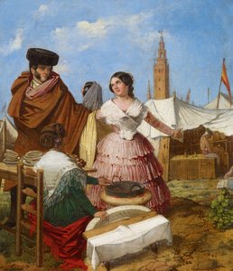 Flirten an einem ringförmigen Gebäckstand auf der Messe von Sevilla von Rafael Benjumea