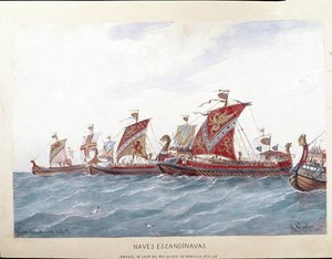 Darstellung der Flotte von König Olaf I. von Norwegen von Rafael Monleon y Torres