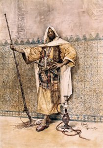Orientalismus: Porträt eines arabischen Mannes, Soldat mit Waffen, er trägt Messer am Gürtel von Rafael Senet