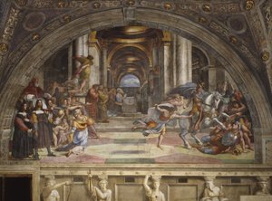 Die Vertreibung des Heliodorus aus dem Tempel, Stanza di Eliodoro, 1511-12 von Raffaello Sanzio Raphael