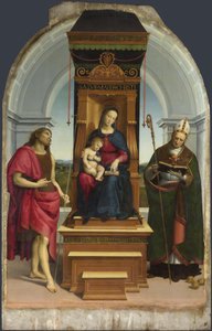 Die Madonna mit Kind, Johannes dem Täufer und Nikolaus von Bari, Ansidei-Madonna, 1505 von Raffaello Sanzio Raphael