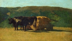 Schwarze Ochsen ziehen einen Wagen von Raffaello Sernesi