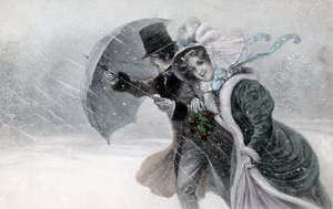 Paar im Schneesturm mit Regenschirm, Ende 19./Anfang 20. Jahrhundert von Raimund Ritter Von Brennerstein (1862 1925) Wichera