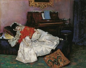 Das Lesen - Porträt von Aline Masson in japanischer Kleidung (Japonismus)