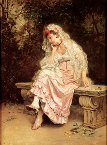 Junge Frau im Garten Gemälde von Raimundo Madrazo (1841-1920). Um 1900. Bilbao, Museum der Schönen Künste. von Raimundo de Madrazo y Garreta