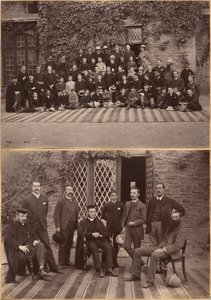 Schulleiter und Lehrer der Bishop Cotton School, Shimla (Vorderseite); Schüler der Mittelstufe und Mitarbeiter der Bishop Cotton School, Shimla (Rückseite) von Raja Deen Dayal