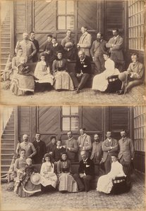 Shimla, 17. Mai 1887: Vizekönigliche Gesellschaft. Lord William Beresford, Militärsekretär, Kapitän Leonard Gordon A.D.C., Mademoiselle Clerc, Der Ehrenwerte Basit Blackwood, Major F.R. Hamilton A.D.C., Herr Oglivie Grant, Sir Donald Mackenzie Wallace K.C. von Raja Deen Dayal