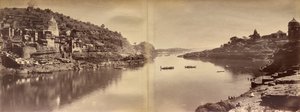 Zweiteiliges Panorama mit Blick auf den Narmada-Fluss bei Omkareshwar von Raja Deen Dayal
