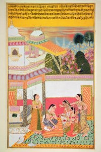 Frau, die die Handflächen färbt, aus Bundi, 1800 von Rajasthani School