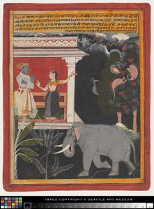 Krishna empfängt Radha, frühes 18. Jahrhundert von Rajput School