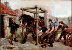 Das Beschlagen der braunen Stute, ca. 1885-90 von Ralph Hedley
