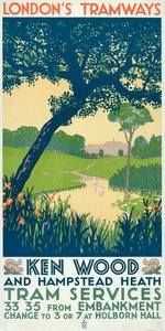 Kenwood und Hampstead Heath, London County Council LCC Straßenbahnplakat, 1928 von Ralph and Brown Studios