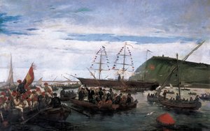 Katalanische Freiwillige, die 1870 in den Krieg nach Kuba einschiffen von Ramón Padró y Pedret